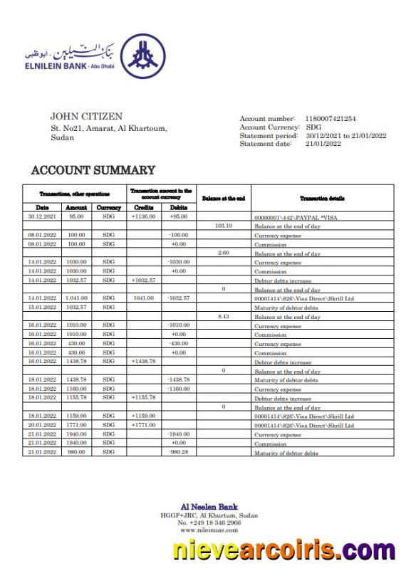 Sudan Al Neelen Bank statement